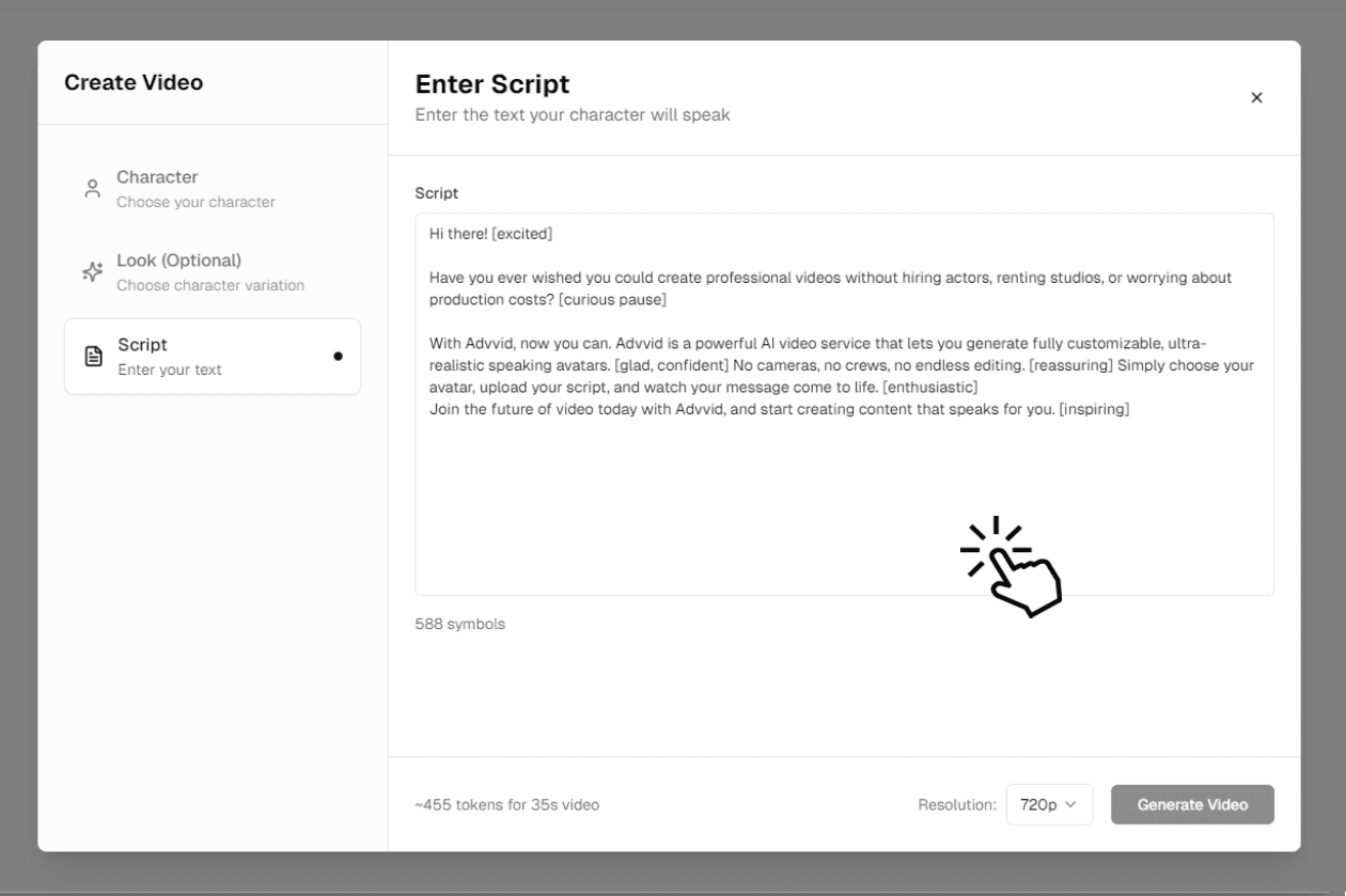 Script writing interface